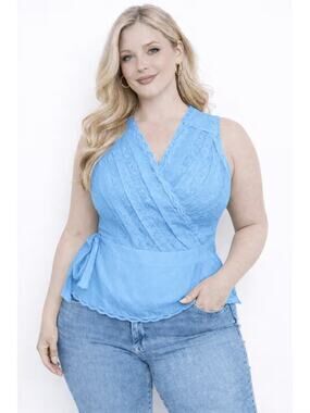 Women's Blue Tank Top Plus Size XL Summer V Neck Casual Comfy Sleeveless New